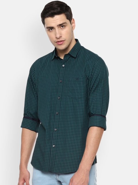 

Van Heusen Sport Men Green & Navy Blue Slim Fit Checked Casual Shirt
