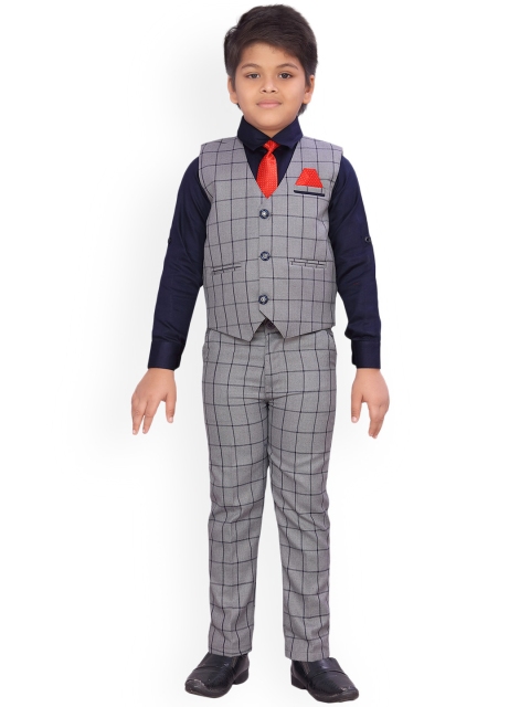 

Aj DEZInES Boys Navy Blue & Grey Shirt with Trousers & Waistcoat