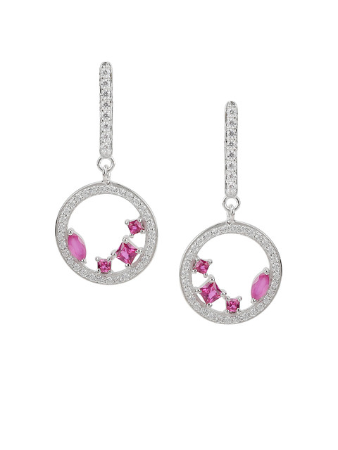 

Silgo Silver-Toned & Pink Classic Drop Earrings