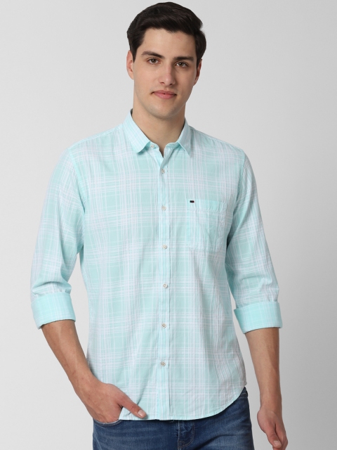 

Peter England Casuals Men Sea Green & White Slim Fit Checked Casual Shirt