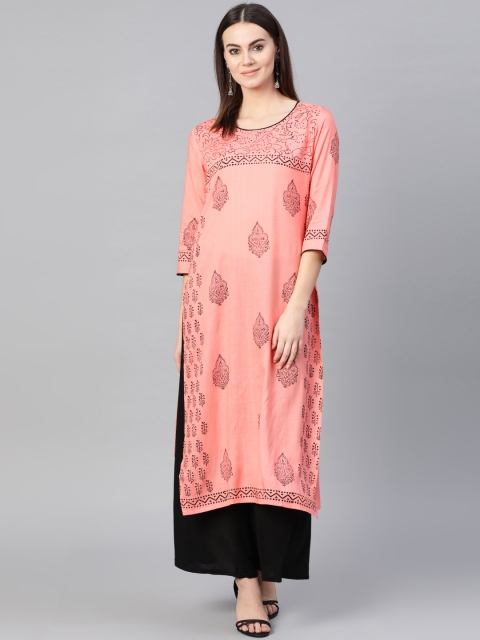 

Yuris Women Pink & Black Printed Straight Kurta