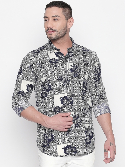 

Mufti Men White & Navy Blue Original Slim Fit Printed Casual Shirt