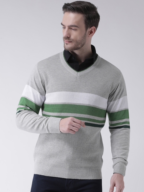 

COBB Men Grey & Green Striped Pullover