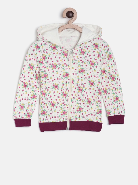 

MINI KLUB Girls Cream-Coloured & Pink Printed Hooded Sweatshirt