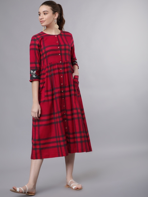 

Vishudh Women Red & Black Checked A-Line Dress