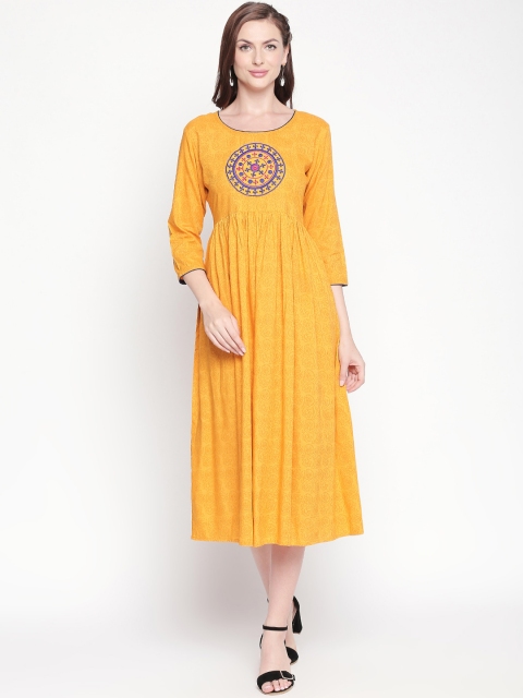 

ZRI Women Mustard Yellow & Blue Solid Dress