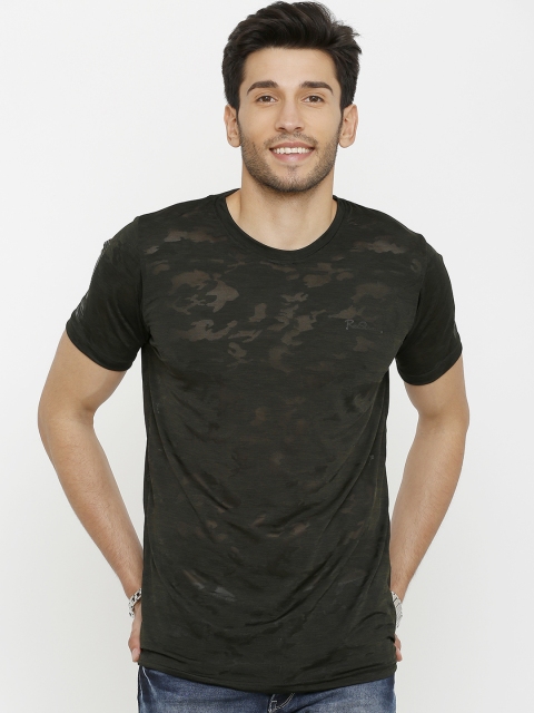 

Rex Straut Jeans Men Olive Green Printed Round Neck T-shirt