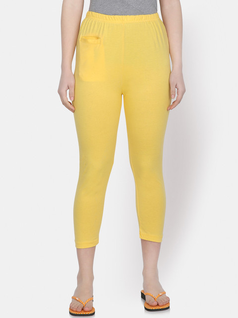 

Yaadleen Women Yellow Solid Three-Fourth Length Leggings