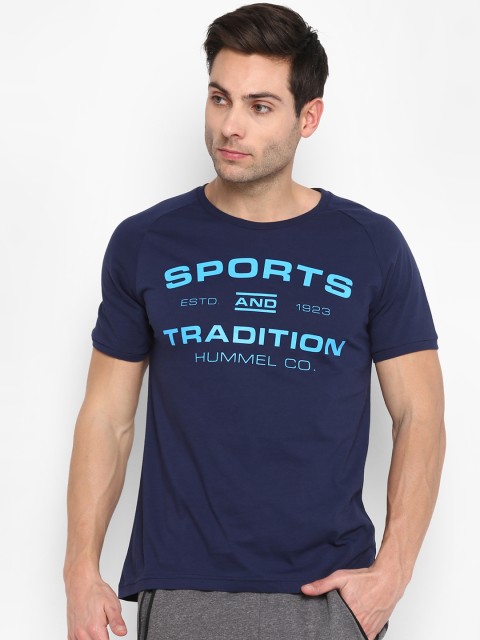 

hummel Men Navy Blue Printed Round Neck T-shirt