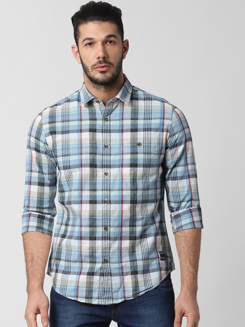 

Peter England Casuals Men Blue & Black Slim Fit Checked Casual Shirt