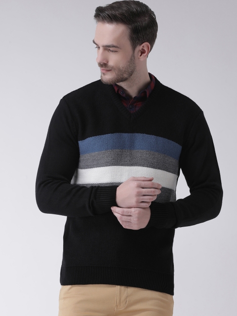

COBB Men Black & Grey Striped Pullover Sweater