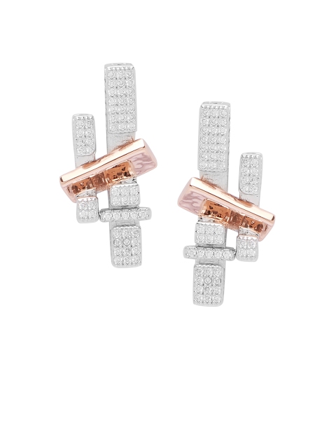 

shaze Silver-Toned & Rose Gold-Toned Geometric Studs