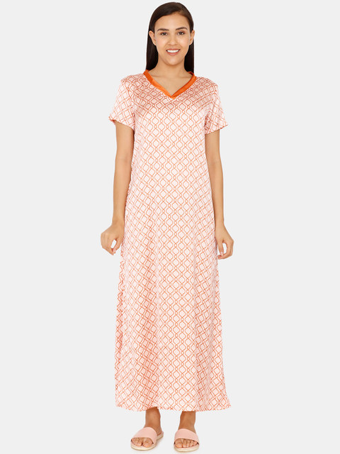 

Zivame Peach-Coloured Printed Nightdress ZI601HFASHZI
