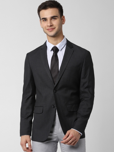 

Peter England Men Grey Checked Slim-Fit Single-Breasted Formal Blazer