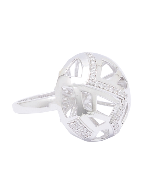 

shaze Women Silver-Toned Stone-Studded Football Finger Ring