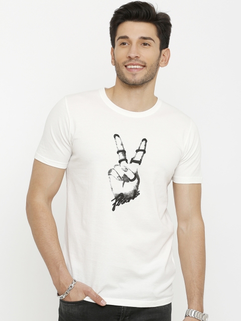 

Rex Straut Jeans Men White & Black Printed Round Neck T-shirt