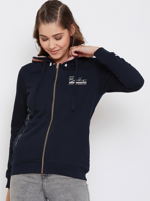 

METTLE Women Navy Blue Hooded Sweatshirt