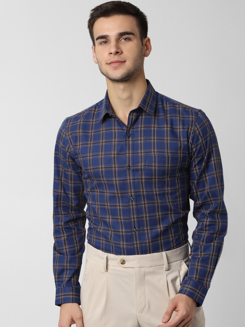 

Peter England Men Navy Blue & Brown Slim Fit Checked Formal Shirt