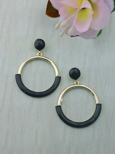 

Sia Art Jewellery Gold-Plated & Black Circular Drop Earrings