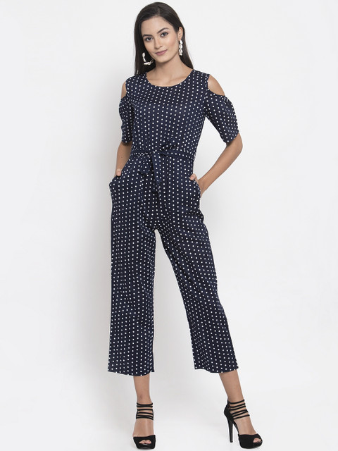 

ATRAENTA Women Navy Blue & White Printed Culotte Jumpsuit