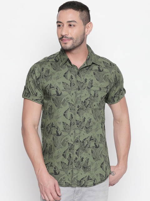 

Mufti Men Olive Green & Black Slim Fit Printed Casual Shirt