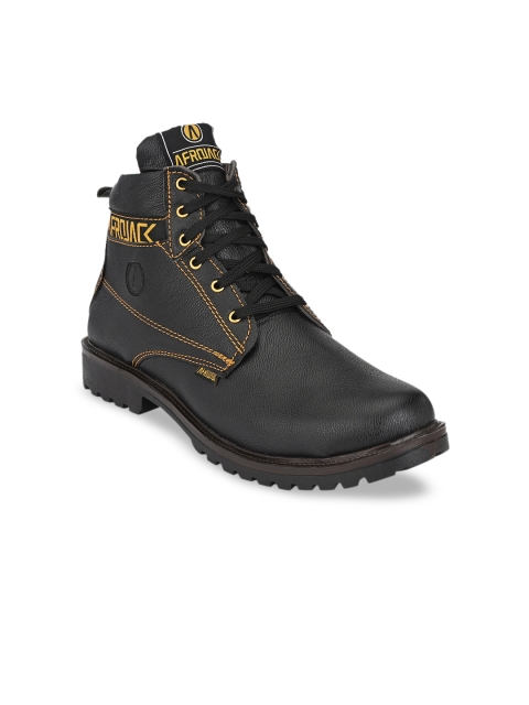 

AfroJack Men Black Solid Synthetic Leather Mid-Top Flat Boots