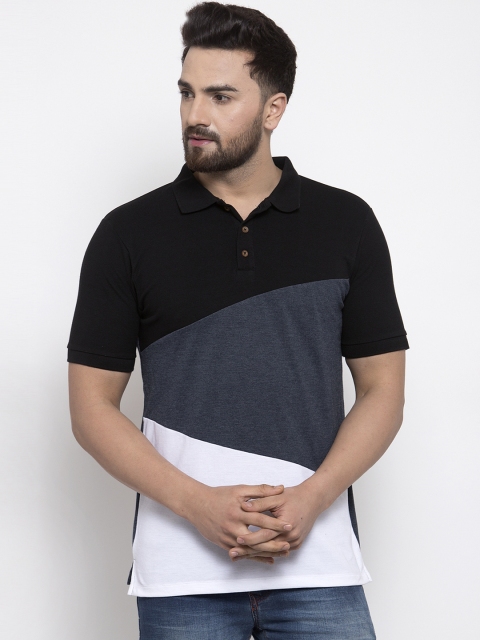 

Kalt Men Black & Grey Colourblocked Polo Collar T-shirt