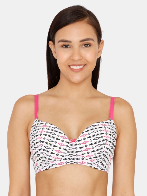 

Zivame White & Black Printed Non-Wired Lightly Padded T-shirt Bra
