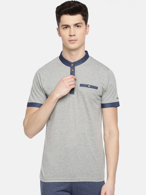 

Dollar Bigboss Men Grey Melange Solid Lounge T-Shirt