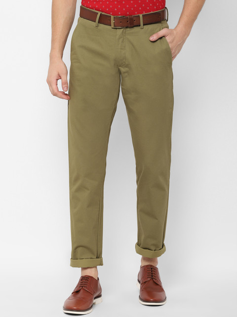 

Allen Solly Men Olive Green Slim Fit Printed Regular Trousers