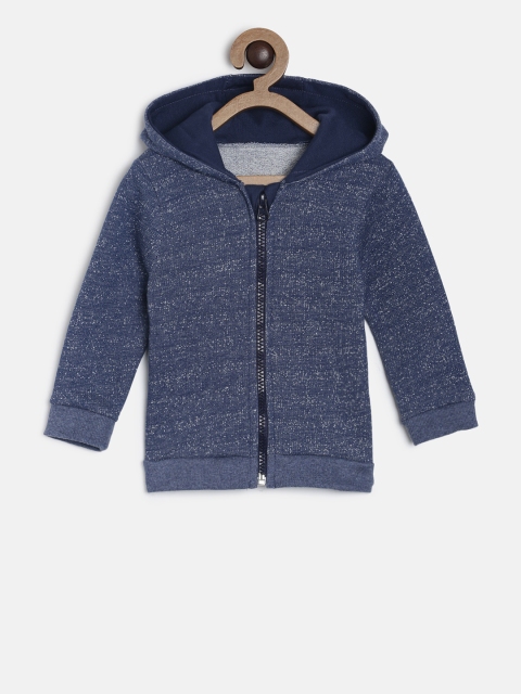 

MINI KLUB Boys Navy Blue Self Design Hooded Sweatshirt
