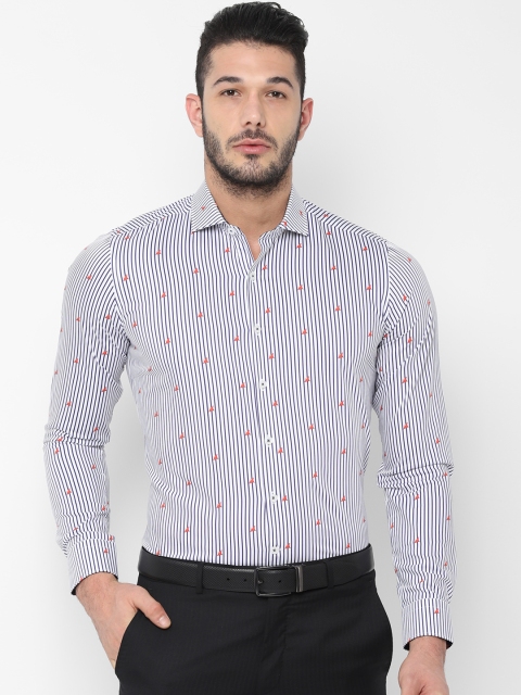 

SIMON CARTER LONDON Men White & Blue Slim Fit Striped Formal Shirt