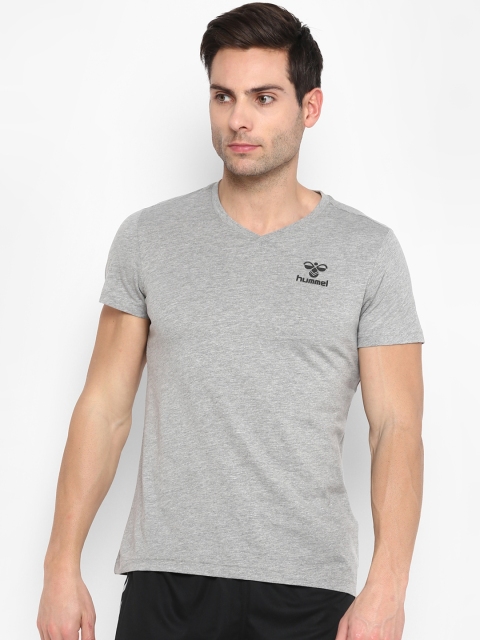 

hummel Men Grey Solid V-Neck T-shirt