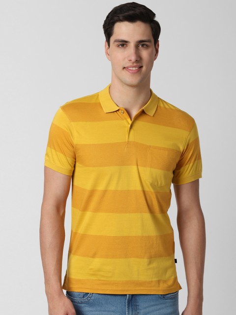 

Peter England Casuals Men Yellow Striped Polo Collar T-shirt