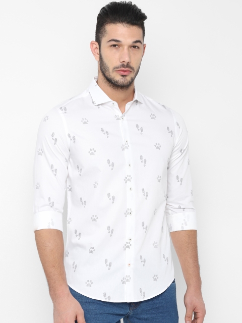 

SIMON CARTER LONDON Men White & Navy Blue Slim Fit Printed Casual Shirt