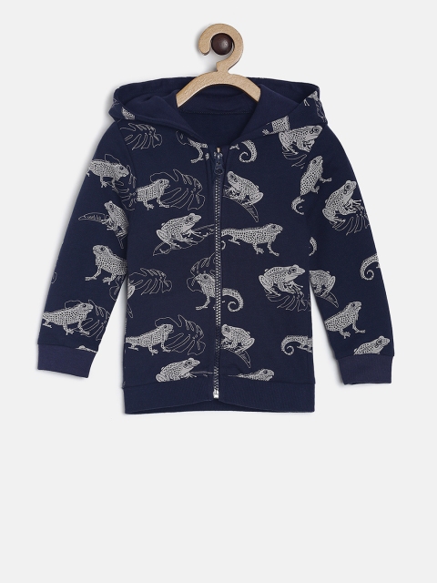 

MINI KLUB Boys Navy Blue Printed Hooded Sweatshirt