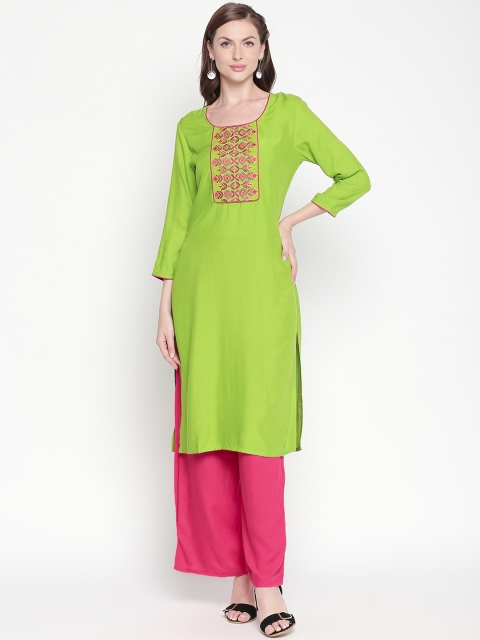 

ZRI Women Green Solid Straight Kurta
