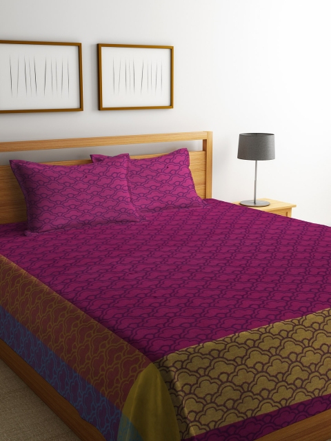 

KLOTTHE Purple Printed Double Bed Cover With 2 Pillow Covers