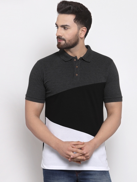 

Kalt Men Charcoal Colourblocked Polo Collar T-shirt