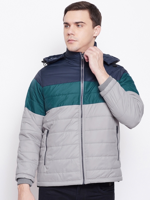 

Duke Men Grey & Green Colourblocked Padded Jacket