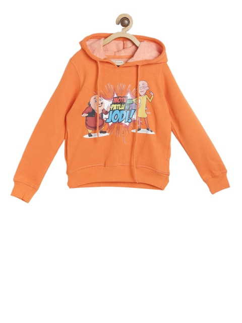 

Motu Patlu Boys Orange Printed Hooded Sweatshirt