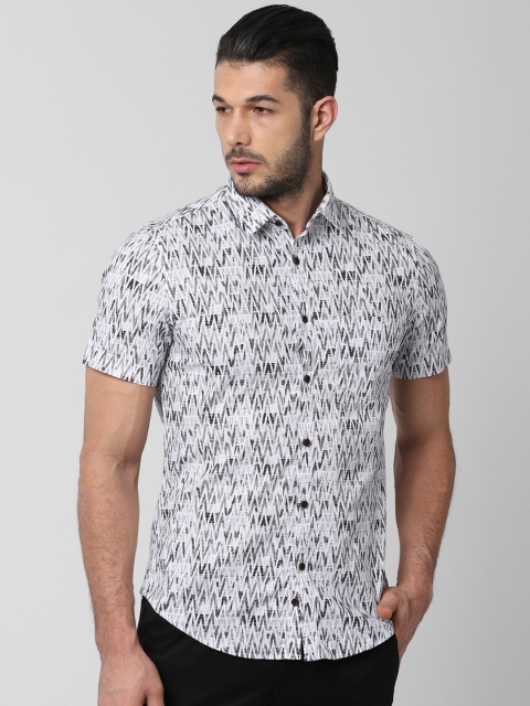 Peter England Casuals Men White & Blue Slim Fit Printed Casual Shirt