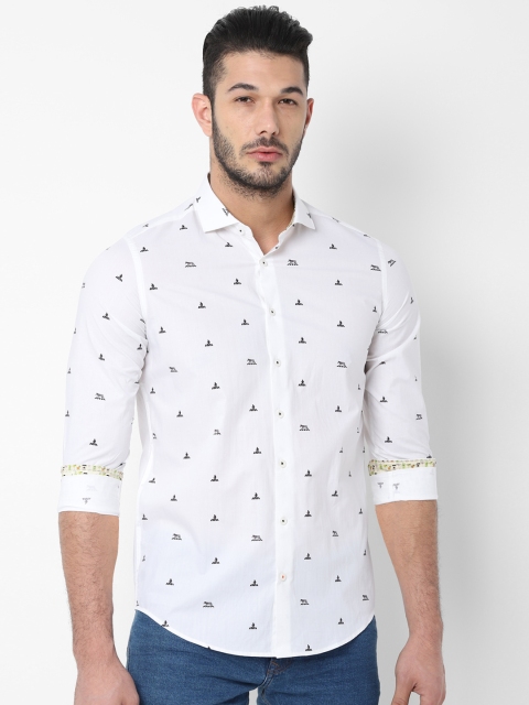 

SIMON CARTER LONDON Men White & Navy Blue Slim Fit Printed Casual Shirt
