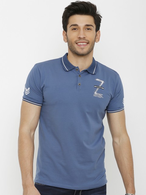 

Rex Straut Jeans Men Blue Printed Polo Collar T-shirt