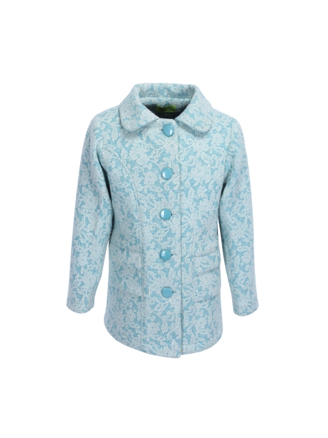 

CUTECUMBER Girls Blue Self-Design Single-Breasted Hip-Length Woolen Princess Coat