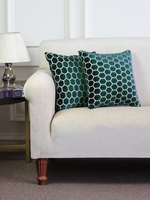 

GMF Green & Beige Set of 2 Geometric Square Cushion Covers