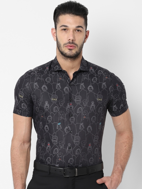 

SIMON CARTER LONDON Men Black & Grey Slim Fit Printed Formal Shirt