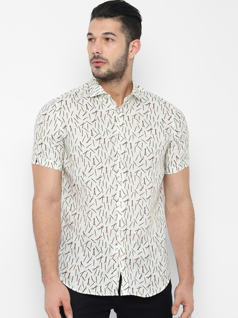 

SIMON CARTER LONDON Men Cream-Coloured & Brown Slim Fit Printed Casual Shirt
