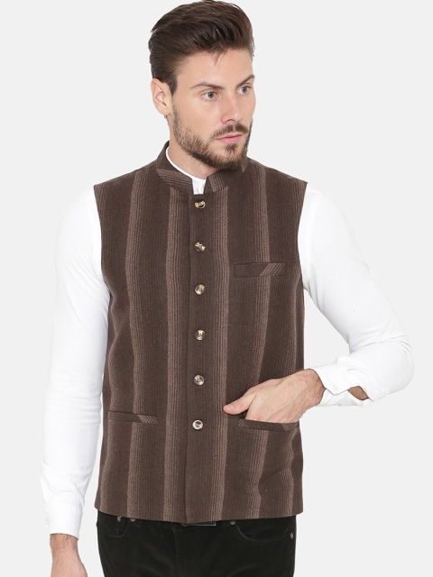 

NEUDIS Men Brown Woven Design Pure Wool Nehru Jacket