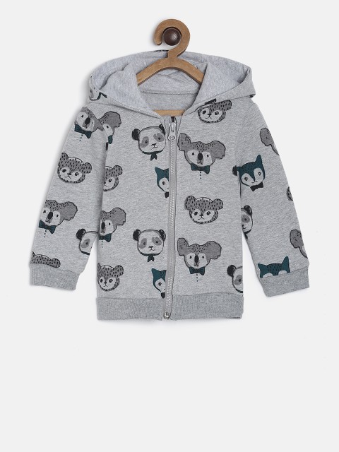 

MINI KLUB Boys Grey Printed Hooded Sweatshirt